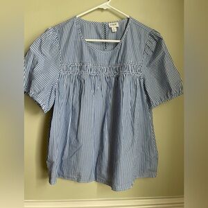 J Crew Factory blue and white striped top with Smocking detail
